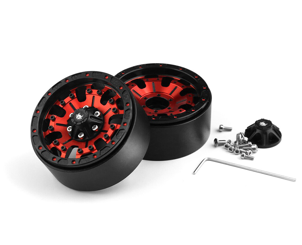 C32678RED HD 1.9 Size Alloy D7 Spoke Beadlock Wheel (2) for Scale Off-Road Crawler - Image 1