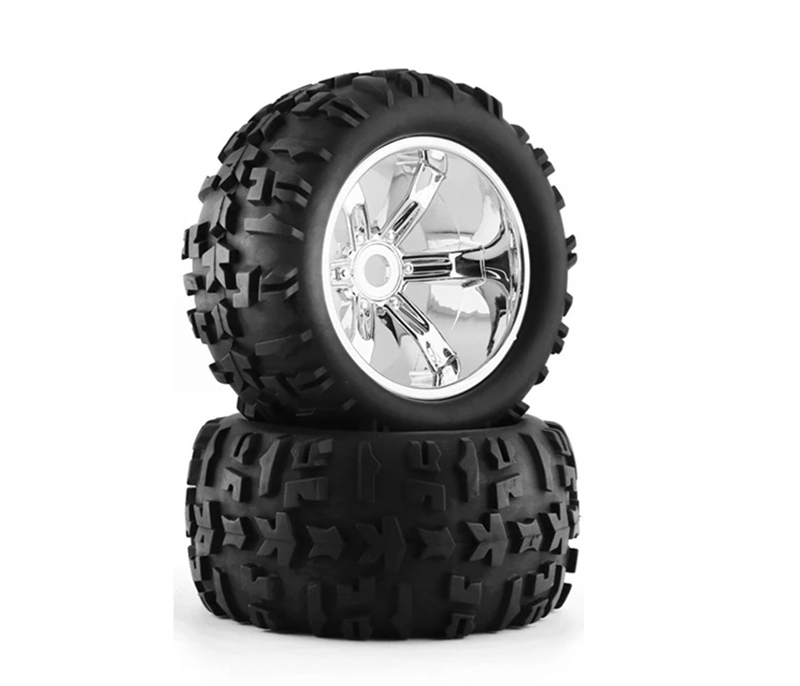 C32717SILVER Tires, Wheels & Inserts TK66 w/17mm Hex for 1/8 Monster Truck Size 2pcs OD=155mm - Image 1