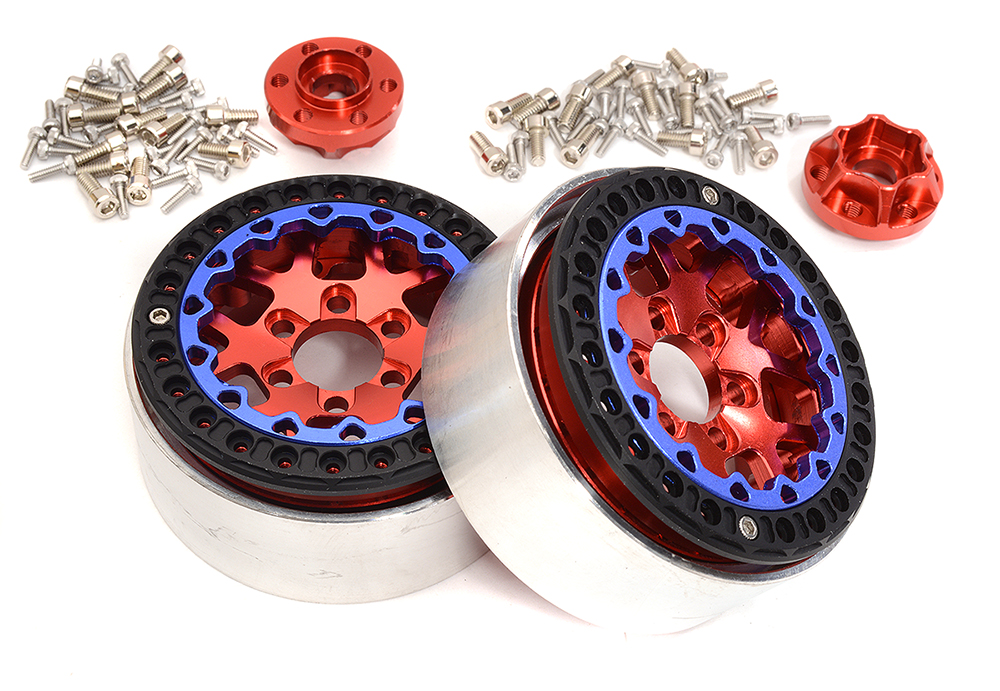 C32825RED Alloy Machined Multi Spoke 1.9 Wheels (2) for Scale Crawler W=25mm - Image 1