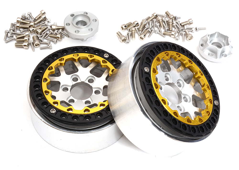 C32825SILVER Alloy Machined Multi Spoke 1.9 Wheels (2) for Scale Crawler W=25mm - Image 1
