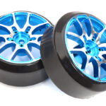 Alloy Machined 10-Spoke Wheel & Tire Set (2) for 1/10 Drift W=26mm Offset 3.5mm