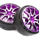 Alloy Machined 10 Spoke Wheel & Tire Set (2) for 1/10 Drift W=26mm Offset 3.5mm