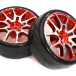 Alloy Machined 10 Spoke Wheel & Tire Set (2) for 1/10 Drift W=26mm Offset 3.5mm