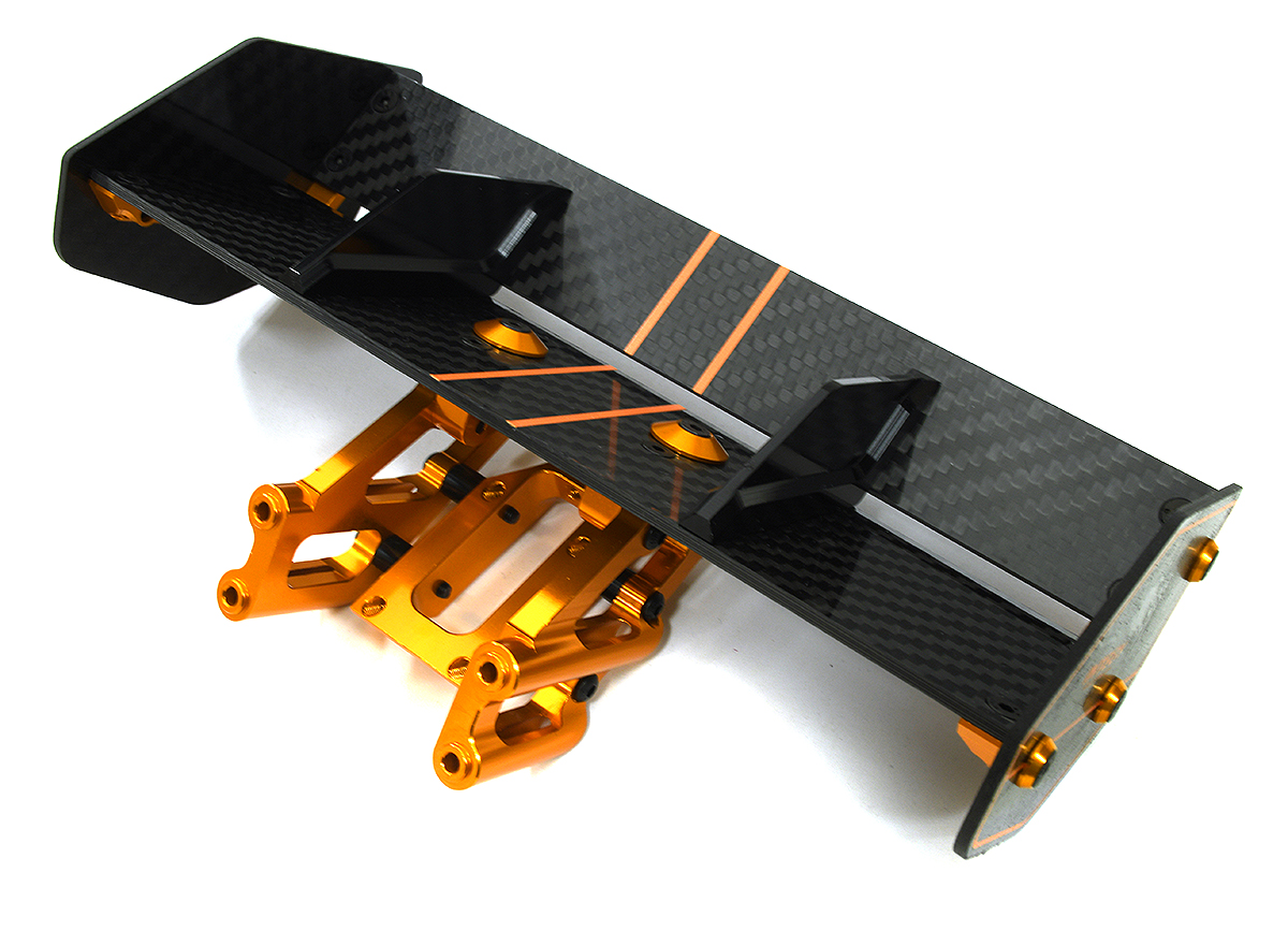 C33608ORANGE Carbon Fiber Rear Aero Wing Kit for Arrma 1/10 Kraton 4X4 4S V2 BLX ARA480044 - Image 1
