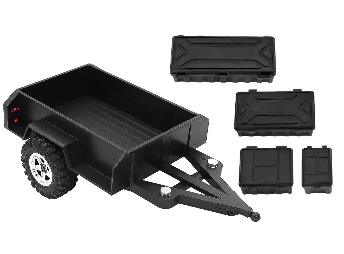 C33841BLACK Black Plastic Mini Trailer Kit for 1/18 to 1/24 RC Cars, 215x124x67mm - Image 1