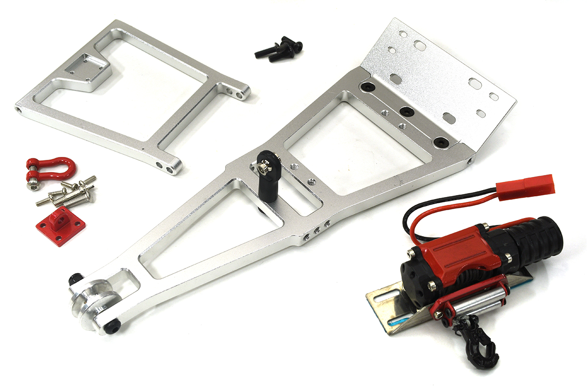 C33897SILVERRED Lift Tow Boom Add-On Kit with Winch for 1/10 Scale Crawler Silver Red - Image 1