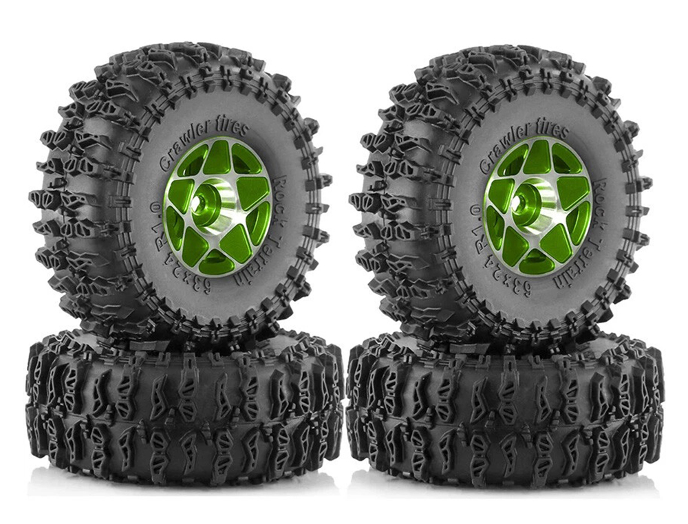 C33963GREEN Alloy 1.0 Wheel (4) w/ Rubber Tires for TRX-4M & SCX24 O.D.=63mm 9869 - Image 1