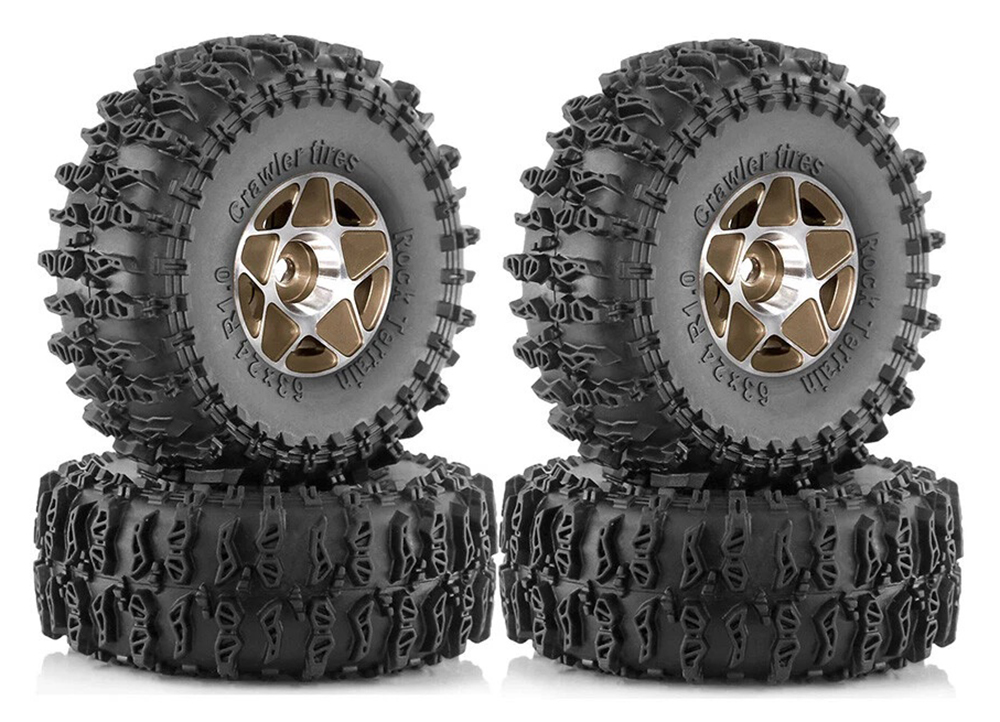 C33963RG Alloy 1.0 Wheel (4) w/ Rubber Tires for TRX-4M & SCX24 O.D.=63mm 9869 - Image 1