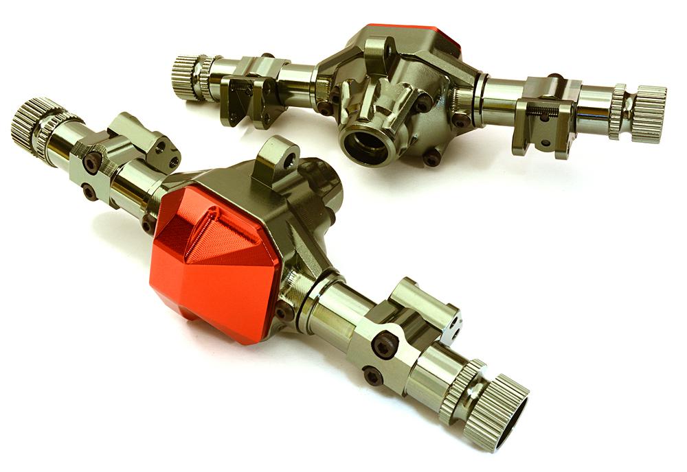 OBM1343GUNRED Machined Alloy Axle (2) Housings w/ Diff Covers for Axial SCX10 II 90046 Crawler - Image 1