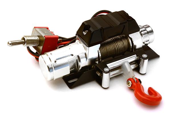 OBM1352SILVERBLACK CNC Machined Realistic Power Winch for Scale Rock Crawler 1/10 Size - Image 1