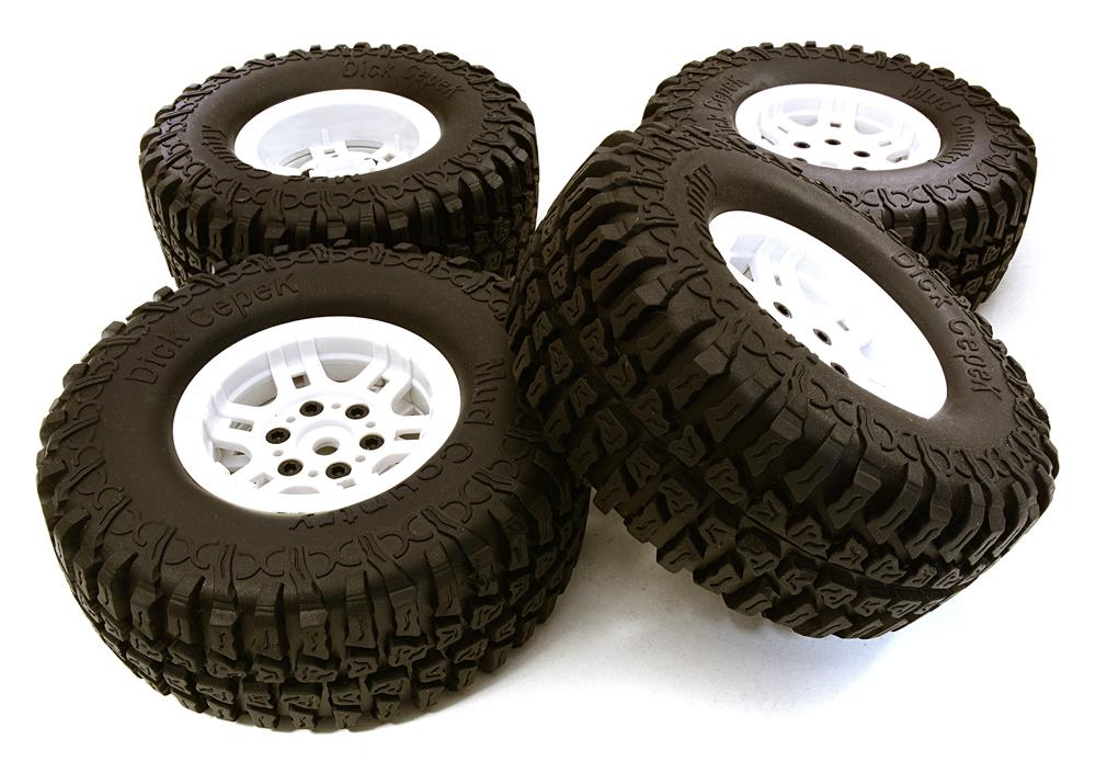 OBM1435WHITE Composite Dual 6 Spoke Off-Road 1.9 Size Wheel & Tire (4) (O.D.=102mm) - Image 1