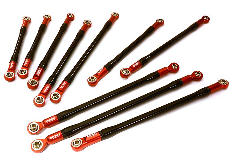 OBM1635REDBLACK Complete Aluminum 10-Piece Linkage Set for Custom 1.9 & 2.2 Rock Crawlers - Image 1
