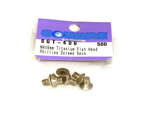 SQ-SGT-406 Square R/C M4 x 6mm Titanium Flat Head Phillips Screws (6 pcs.) - Image 1
