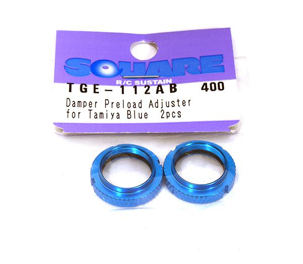 SQ-TGE-112AB Square R/C Aluminum Damper Preload Adjuster for Tamiya, Blue (2 pcs.) - Image 1
